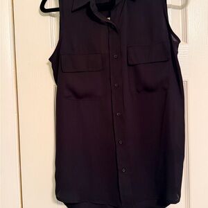 Who What Wear Sleeveless Button-Front Blouse in Black